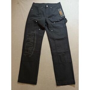 Von Dutch Double Knee Carpenter Jeans‎ Mens 28X30 Black Pocketed Zip New.